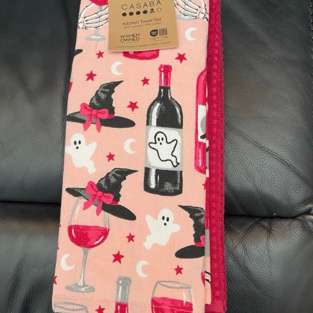 Halloween CASABA Ghosts and Wine Kitchen Towels, Set of 3